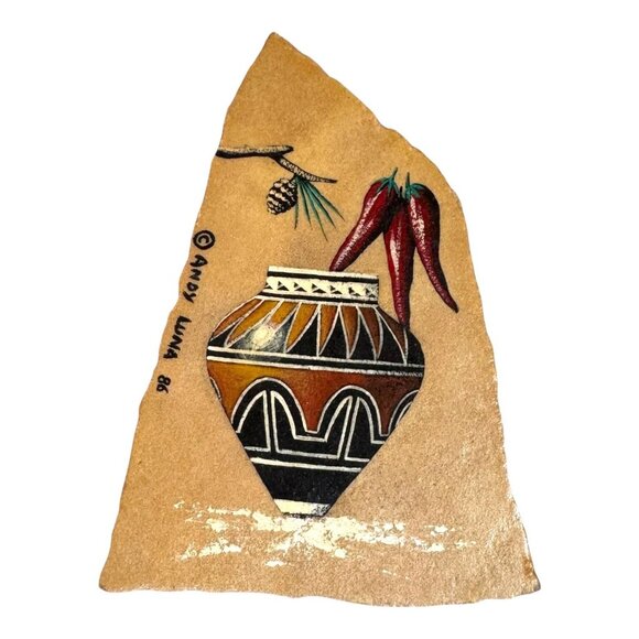 Vintage Navajo Hand-Painted Southwest Sandstone Sand Art By Andy Luna 1988 READ - Picture 1 of 5